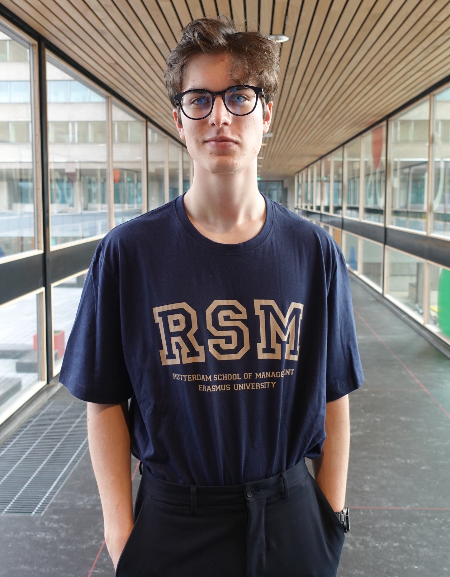 Blue T-shirt with a golden design