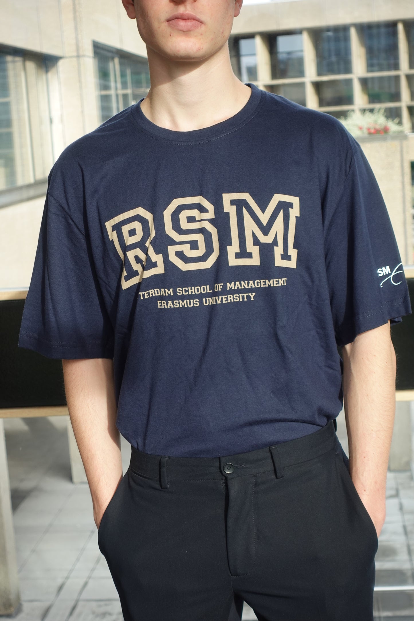 Blue T-shirt with a golden design