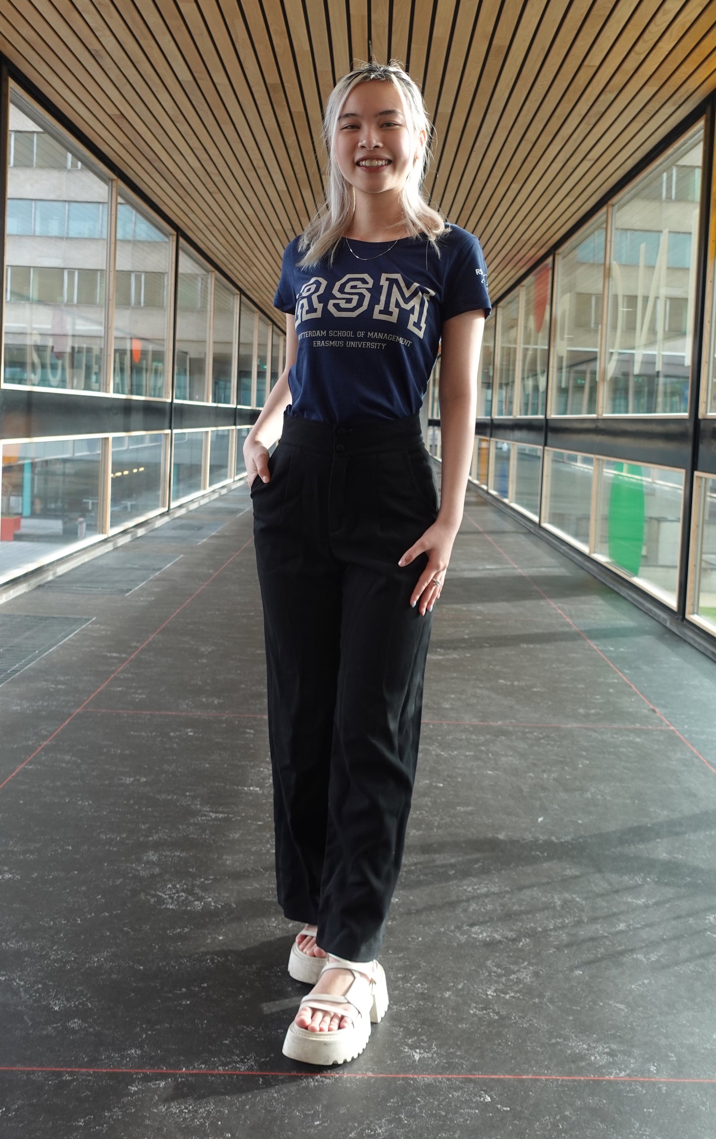 Blue T-shirt with a golden design